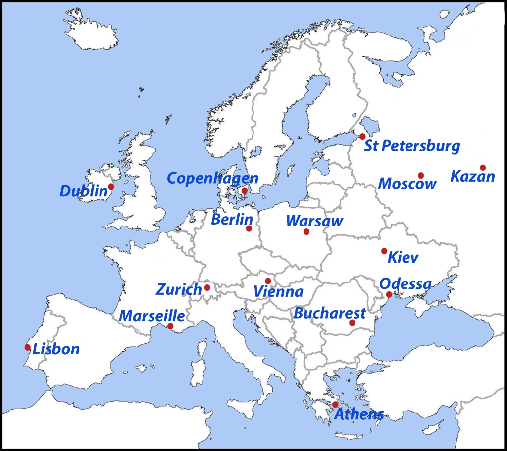 This image has an empty alt attribute; its file name is map-europe-cities.jpg